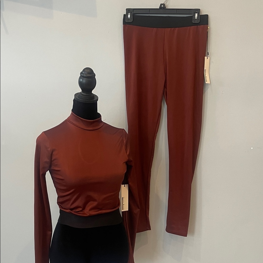 Brown top and pants set new fitted style